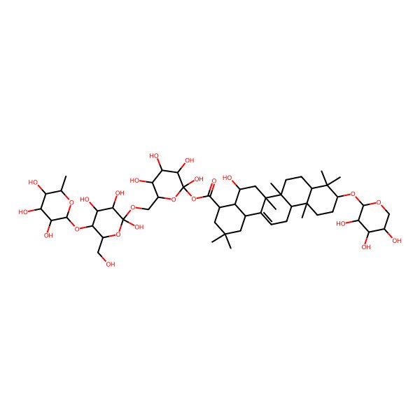2D Structure of [(2R,3S,5S)-2,3,4,5-tetrahydroxy-6-[[(2S,3S,5S)-2,3,4-trihydroxy-6-(hydroxymethyl)-5-[(3S,4S,5S,6R)-3,4,5-trihydroxy-6-methyloxan-2-yl]oxyoxan-2-yl]oxymethyl]oxan-2-yl] (4R,5R,6aS,6bR,10S,12aR,14bR)-5-hydroxy-2,2,6a,6b,9,9,12a-heptamethyl-10-[(3S,4R,5R)-3,4,5-trihydroxyoxan-2-yl]oxy-3,4,4a,5,6,6a,7,8,8a,10,11,12,13,14b-tetradecahydro-1H-picene-4-carboxylate