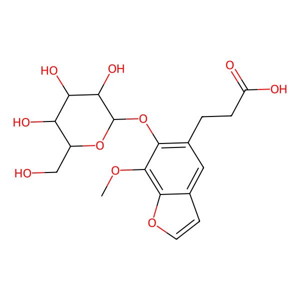 2D Structure of 3-[7-methoxy-6-[(2S,3R,4S,5R,6R)-3,4,5-trihydroxy-6-(hydroxymethyl)oxan-2-yl]oxy-1-benzofuran-5-yl]propanoic acid