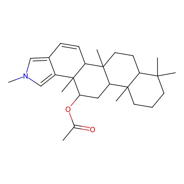 2D Structure of [(5aS,5bR,7aS,11aS,11bR,13S,13aR)-2,5b,8,8,11a,13a-hexamethyl-5a,6,7,7a,9,10,11,11b,12,13-decahydrophenanthro[2,1-e]isoindol-13-yl] acetate