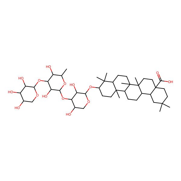 2D Structure of (4aS,6aR,6aR,6bR,8aR,10S,12aR,14aR,14bS)-10-[(2S,3R,4S,5S)-4-[(2R,3R,4R,5S,6S)-3,5-dihydroxy-6-methyl-4-[(2S,3R,4S,5R)-3,4,5-trihydroxyoxan-2-yl]oxyoxan-2-yl]oxy-3,5-dihydroxyoxan-2-yl]oxy-2,2,6a,6b,9,9,12a-heptamethyl-1,3,4,5,6,6a,7,8,8a,10,11,12,13,14,14a,14b-hexadecahydropicene-4a-carboxylic acid