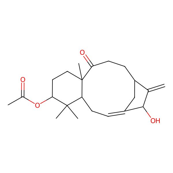 2D Structure of [(1E,4R,6S,9R,13R,15R)-15-hydroxy-5,5,9-trimethyl-14-methylidene-10-oxo-6-tricyclo[11.2.1.04,9]hexadec-1-enyl] acetate