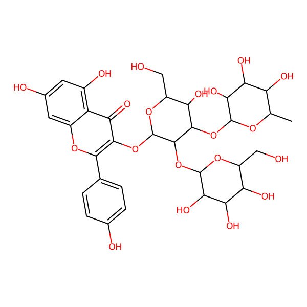 2D Structure of 5,7-dihydroxy-3-[(2R,3R,4S,5R,6R)-5-hydroxy-6-(hydroxymethyl)-3-[(2S,3R,4S,5R,6R)-3,4,5-trihydroxy-6-(hydroxymethyl)oxan-2-yl]oxy-4-[(2S,3R,4R,5R,6S)-3,4,5-trihydroxy-6-methyloxan-2-yl]oxyoxan-2-yl]oxy-2-(4-hydroxyphenyl)chromen-4-one