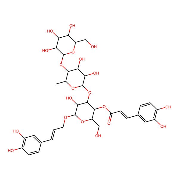 2D Structure of [(2R,3R,4S,5R,6R)-4-[(2S,3R,4R,5R,6S)-3,4-dihydroxy-6-methyl-5-[(2S,3R,4S,5R,6R)-3,4,5-trihydroxy-6-(hydroxymethyl)oxan-2-yl]oxyoxan-2-yl]oxy-6-[(E)-3-(3,4-dihydroxyphenyl)prop-2-enoxy]-5-hydroxy-2-(hydroxymethyl)oxan-3-yl] (E)-3-(3,4-dihydroxyphenyl)prop-2-enoate