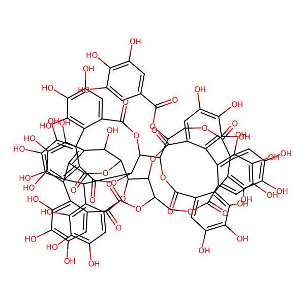 2D Structure of [(10R,11R)-10-[(14R,15S,19R)-2,3,4,7,8,9,19-heptahydroxy-12,17-dioxo-13,16-dioxatetracyclo[13.3.1.05,18.06,11]nonadeca-1,3,5(18),6,8,10-hexaen-14-yl]-3,4,5,17,18,19-hexahydroxy-8,14-dioxo-9,13-dioxatricyclo[13.4.0.02,7]nonadeca-1(19),2,4,6,15,17-hexaen-11-yl] 2-[(14R,15S,19S)-14-[(10R,11R)-3,4,5,17,18,19-hexahydroxy-8,14-dioxo-11-(3,4,5-trihydroxybenzoyl)oxy-9,13-dioxatricyclo[13.4.0.02,7]nonadeca-1(19),2,4,6,15,17-hexaen-10-yl]-2,3,4,7,8,9-hexahydroxy-12,17-dioxo-13,16-dioxatetracyclo[13.3.1.05,18.06,11]nonadeca-1,3,5(18),6,8,10-hexaen-19-yl]-3,4,5-trihydroxybenzoate