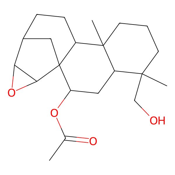 2D Structure of [(1R,2S,4S,5S,9R,10S,13R,14S,16R)-5-(hydroxymethyl)-5,9-dimethyl-15-oxapentacyclo[11.3.1.01,10.04,9.014,16]heptadecan-2-yl] acetate