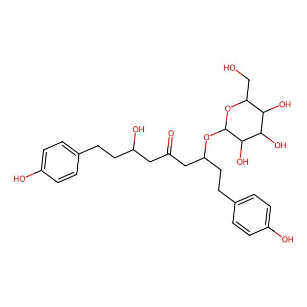 2D Structure of (3R,7R)-3-hydroxy-1,9-bis(4-hydroxyphenyl)-7-[(2R,3R,4S,5S,6R)-3,4,5-trihydroxy-6-(hydroxymethyl)oxan-2-yl]oxynonan-5-one
