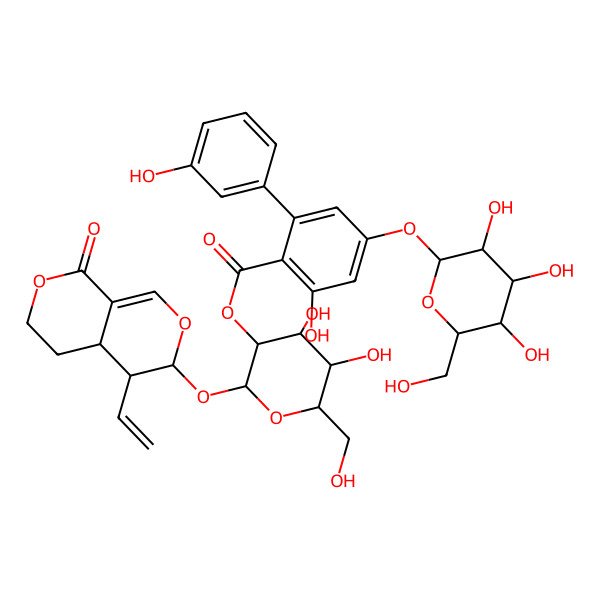 2D Structure of [2-[(4-ethenyl-8-oxo-4,4a,5,6-tetrahydro-3H-pyrano[3,4-c]pyran-3-yl)oxy]-4,5-dihydroxy-6-(hydroxymethyl)oxan-3-yl] 2-hydroxy-6-(3-hydroxyphenyl)-4-[3,4,5-trihydroxy-6-(hydroxymethyl)oxan-2-yl]oxybenzoate