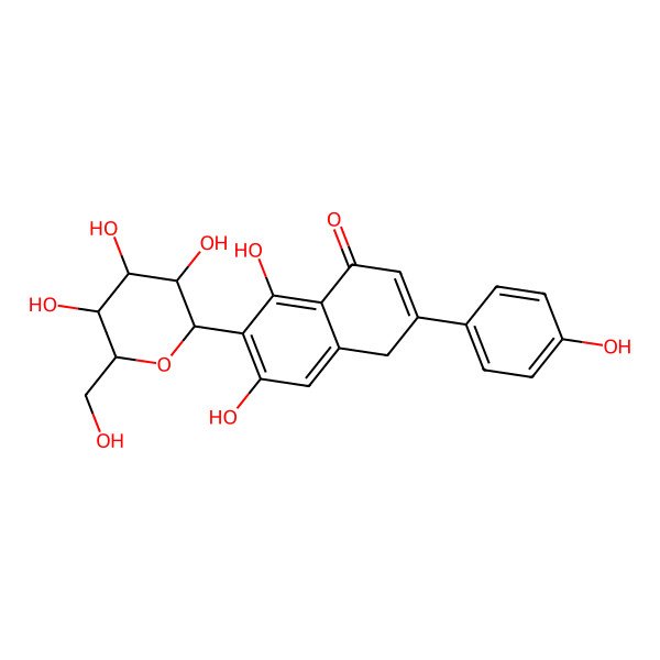 2D Structure of 6,8-dihydroxy-3-(4-hydroxyphenyl)-7-[(2S,3R,4R,5S,6R)-3,4,5-trihydroxy-6-(hydroxymethyl)oxan-2-yl]-4H-naphthalen-1-one