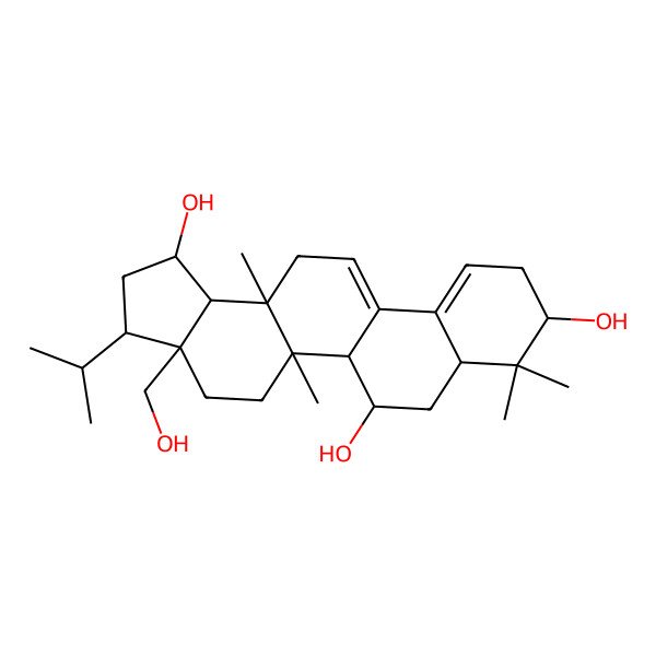 2D Structure of (1R,3S,3aR,5aS,5bS,6S,7aS,9S,13aR,13bR)-3a-(hydroxymethyl)-5a,8,8,13a-tetramethyl-3-propan-2-yl-2,3,4,5,5b,6,7,7a,9,10,13,13b-dodecahydro-1H-cyclopenta[a]chrysene-1,6,9-triol