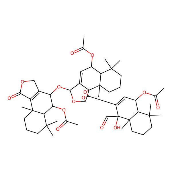 2D Structure of [(1S,4S,4aS,8aS)-3-[(1S,2S,7S,8S,11S,13S,15S)-11-[[(4S,5S,5aS,9aS)-5-acetyloxy-6,6,9a-trimethyl-1-oxo-4,5,5a,7,8,9-hexahydro-3H-benzo[e][2]benzofuran-4-yl]oxy]-8-acetyloxy-2,6,6-trimethyl-12,14,16-trioxatetracyclo[8.6.0.01,13.02,7]hexadec-9-en-15-yl]-4-formyl-4-hydroxy-4a,8,8-trimethyl-5,6,7,8a-tetrahydro-1H-naphthalen-1-yl] acetate