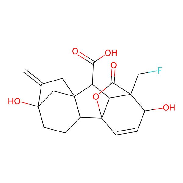 2D Structure of 11-(Fluoromethyl)-5,12-dihydroxy-6-methylidene-16-oxo-15-oxapentacyclo[9.3.2.15,8.01,10.02,8]heptadec-13-ene-9-carboxylic acid