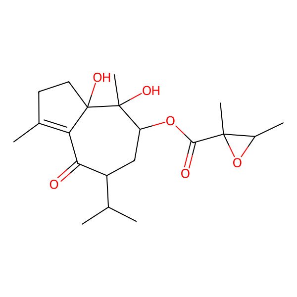 2D Structure of [(3aS,4R,5R,7S)-3a,4-dihydroxy-1,4-dimethyl-8-oxo-7-propan-2-yl-3,5,6,7-tetrahydro-2H-azulen-5-yl] (2S,3R)-2,3-dimethyloxirane-2-carboxylate