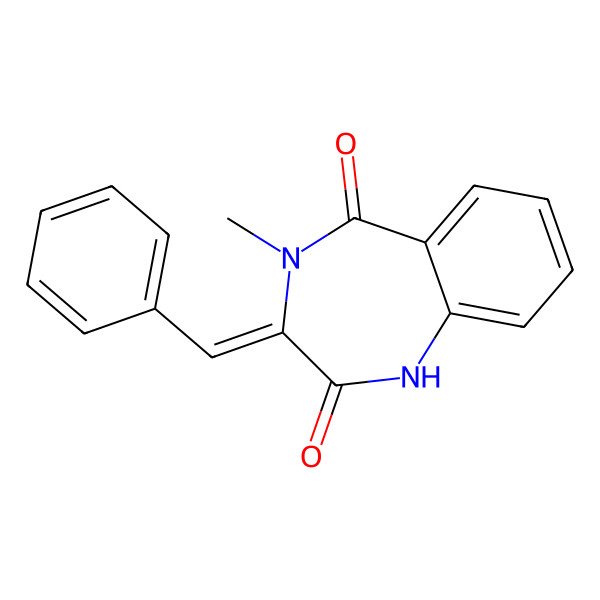 2D Structure of 1H-1,4-Benzodiazepine-2,5-dione, 3-benzylidene-3,4-dihydro-4-methyl-