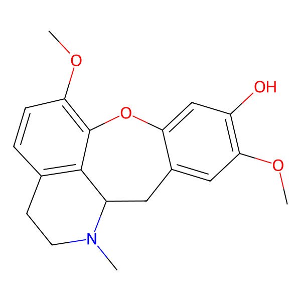 2D Structure of 1H-(1)Benzoxepino(2,3,4-ij)isoquinolin-6-ol, 2,3,12,12a-tetrahydro-9,10-dimethoxy-1-methyl-, (S)-