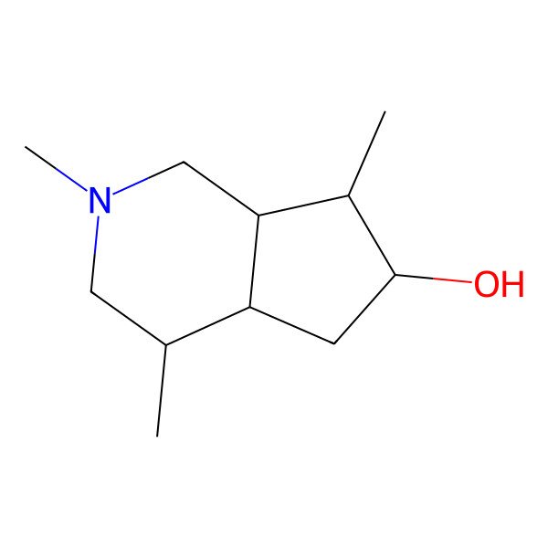 2D Structure of 1H-Cyclopenta(c)pyridin-6-ol, octahydro-2,4,7-trimethyl-, (4R,4aS,6R,7S,7aR)- 2D Structure of 1H-Cyclopenta(c)pyridin-6-ol, octahydro-2,4,7-trimethyl-, (4R,4aS,6R,7S,7aR)-