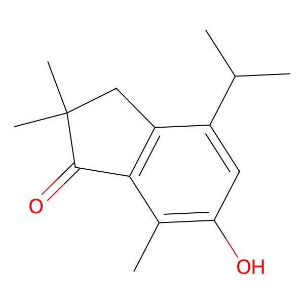2D Structure of 1H-inden-1-one, 2,3-dihydro-6-hydroxy-2,2,7-trimethyl-4-(1-methylethyl)-