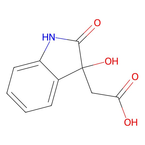2D Structure of 1H-Indole-3-acetic acid, 2,3-dihydro-3-hydroxy-2-oxo-