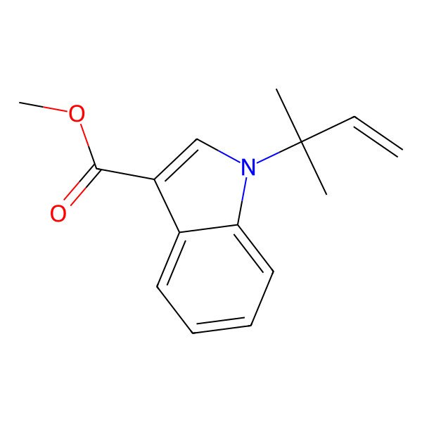 2D Structure of 1H-Indole-3-carboxylic acid, 1-(1,1-dimethyl-2-propenyl)-, methyl ester