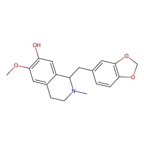 2D Structure of (1R)-1-(1,3-benzodioxol-5-ylmethyl)-6-methoxy-2-methyl-3,4-dihydro-1H-isoquinolin-7-ol