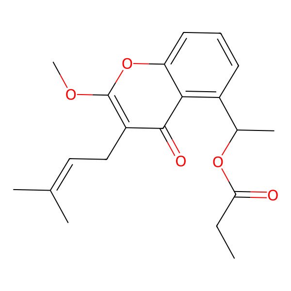 2D Structure of [(1R)-1-[2-methoxy-3-(3-methylbut-2-enyl)-4-oxochromen-5-yl]ethyl] propanoate