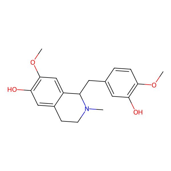 2D Structure of (1R)-1-[(3-hydroxy-4-methoxyphenyl)methyl]-7-methoxy-2-methyl-3,4-dihydro-1H-isoquinolin-6-ol