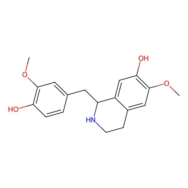 2D Structure of (1R)-1-[(4-hydroxy-3-methoxyphenyl)methyl]-6-methoxy-1,2,3,4-tetrahydroisoquinolin-7-ol