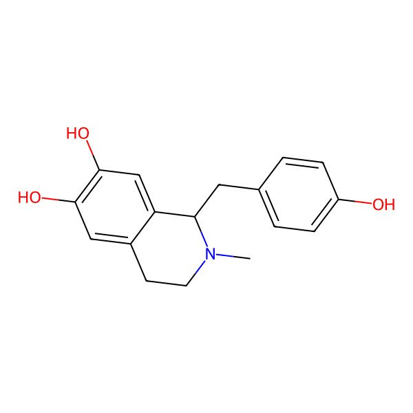 2D Structure of (1R)-1-[(4-hydroxyphenyl)methyl]-2-methyl-3,4-dihydro-1H-isoquinoline-6,7-diol