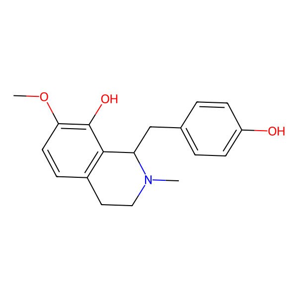 2D Structure of (1R)-1,2,3,4-Tetrahydro-1-((4-hydroxyphenyl)methyl)-7-methoxy-2-methyl-8-isoquinolinol