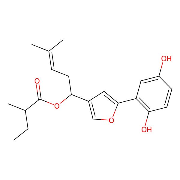 2D Structure of [(1R)-1-[5-(2,5-dihydroxyphenyl)furan-3-yl]-4-methylpent-3-enyl] (2R)-2-methylbutanoate