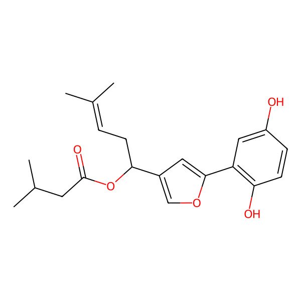 2D Structure of [(1R)-1-[5-(2,5-dihydroxyphenyl)furan-3-yl]-4-methylpent-3-enyl] 3-methylbutanoate