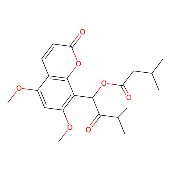 2D Structure of [(1R)-1-(5,7-dimethoxy-2-oxochromen-8-yl)-3-methyl-2-oxobutyl] 3-methylbutanoate
