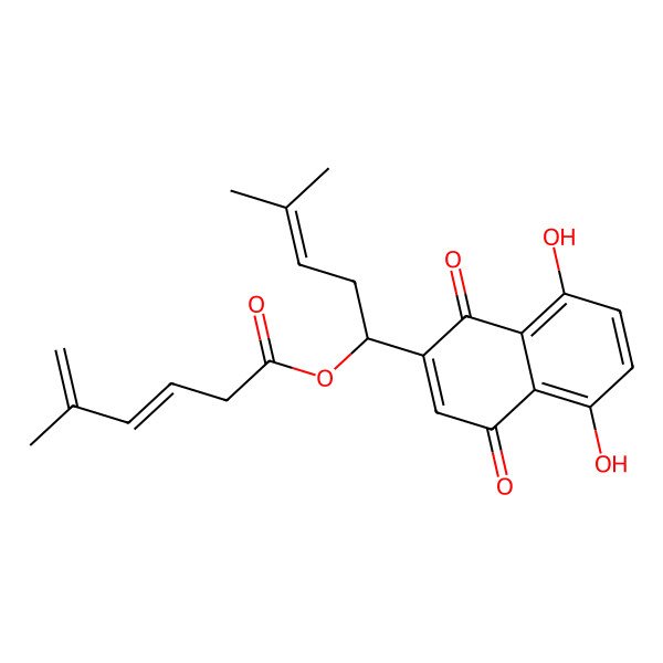 2D Structure of [(1R)-1-(5,8-dihydroxy-1,4-dioxonaphthalen-2-yl)-4-methylpent-3-enyl] (3E)-5-methylhexa-3,5-dienoate