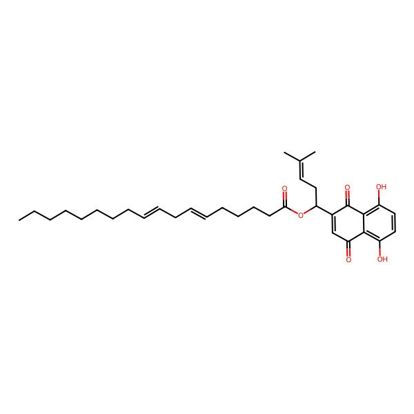 2D Structure of [(1R)-1-(5,8-dihydroxy-1,4-dioxonaphthalen-2-yl)-4-methylpent-3-enyl] (6Z,9Z)-octadeca-6,9-dienoate