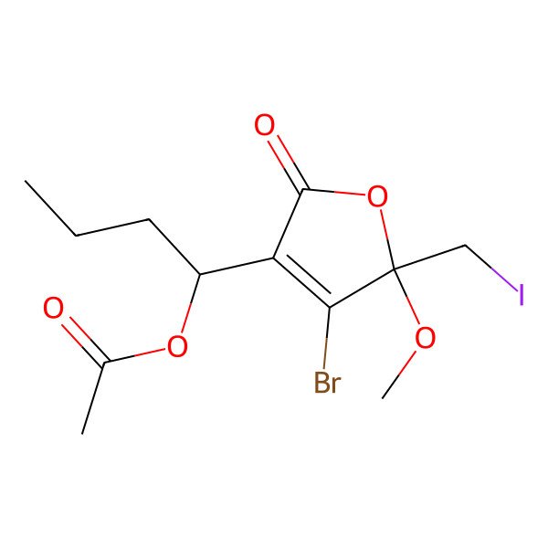 2D Structure of [(1R)-1-[(5R)-4-bromo-5-(iodomethyl)-5-methoxy-2-oxo-3-furyl]butyl] acetate