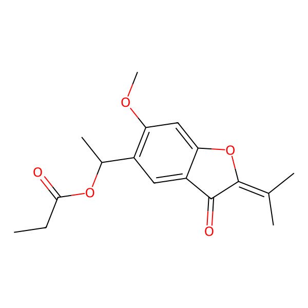 2D Structure of [(1R)-1-(6-methoxy-3-oxo-2-propan-2-ylidene-1-benzofuran-5-yl)ethyl] propanoate