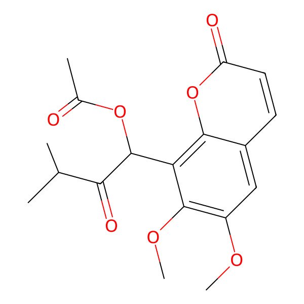 2D Structure of [(1R)-1-(6,7-dimethoxy-2-oxochromen-8-yl)-3-methyl-2-oxobutyl] acetate