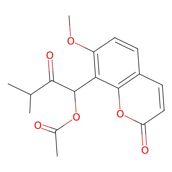 2D Structure of [(1R)-1-(7-methoxy-2-oxochromen-8-yl)-3-methyl-2-oxobutyl] acetate