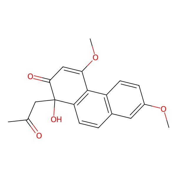 2D Structure of (1R)-1-hydroxy-4,7-dimethoxy-1-(2-oxopropyl)phenanthren-2-one 2D Structure of (1R)-1-hydroxy-4,7-dimethoxy-1-(2-oxopropyl)phenanthren-2-one