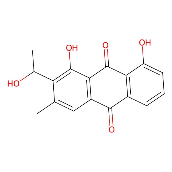 2D Structure of (1'R)-1,8-dihydroxy-2-(1-hydroxyethyl)-3-methylanthraquinone
