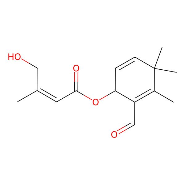 2D Structure of [(1R)-2-formyl-3,4,4-trimethylcyclohexa-2,5-dien-1-yl] 4-hydroxy-3-methylbut-2-enoate