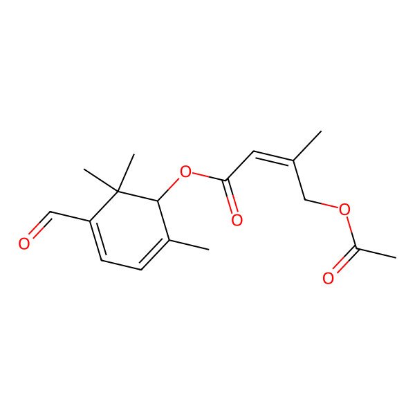 2D Structure of [(1R)-5-formyl-2,6,6-trimethylcyclohexa-2,4-dien-1-yl] (E)-4-acetyloxy-3-methylbut-2-enoate