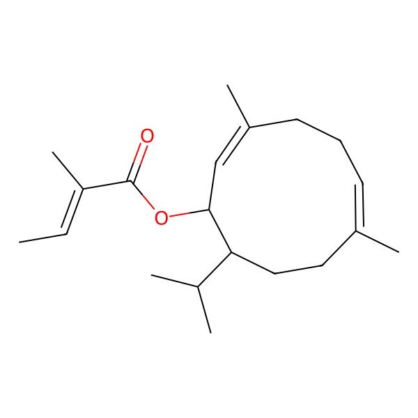 2D Structure of [(1R,10S)-3,7-dimethyl-10-propan-2-ylcyclodeca-2,6-dien-1-yl] 2-methylbut-2-enoate