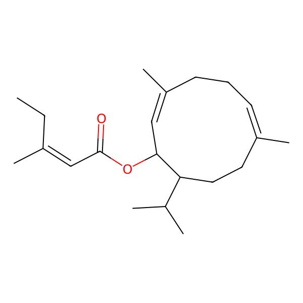 2D Structure of [(1R,10S)-3,7-dimethyl-10-propan-2-ylcyclodeca-2,6-dien-1-yl] 3-methylpent-2-enoate