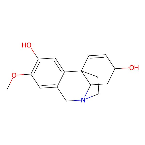 2D Structure of (1R,10S,12S)-5-methoxy-9-azatetracyclo[7.5.2.01,10.02,7]hexadeca-2,4,6,13-tetraene-4,12-diol