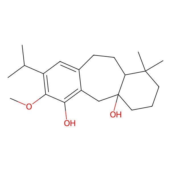 2D Structure of (1R,11S)-5-methoxy-12,12-dimethyl-6-propan-2-yltricyclo[9.4.0.03,8]pentadeca-3,5,7-triene-1,4-diol