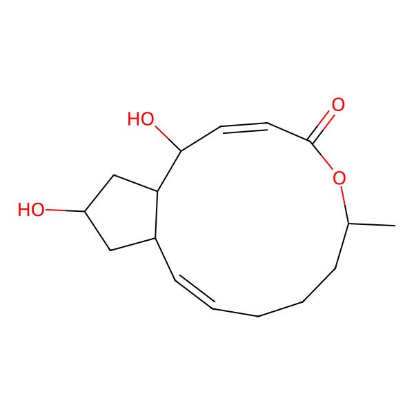 2D Structure of (1R,13R)-2,15-dihydroxy-7-methyl-6-oxabicyclo[11.3.0]hexadeca-3,11-dien-5-one