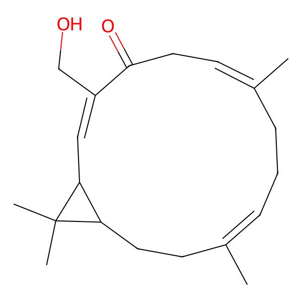 2D Structure of (1R,14R)-3-(hydroxymethyl)-7,11,15,15-tetramethylbicyclo[12.1.0]pentadeca-2,6,10-trien-4-one