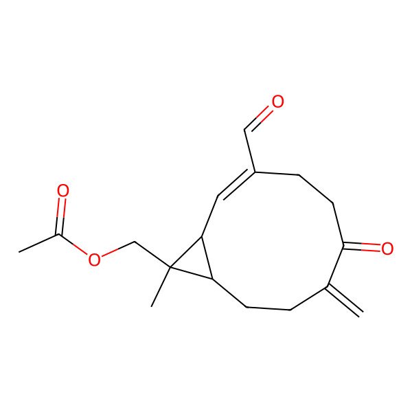 2D Structure of [(1R,2E,10R,11S)-3-formyl-11-methyl-7-methylidene-6-oxo-11-bicyclo[8.1.0]undec-2-enyl]methyl acetate