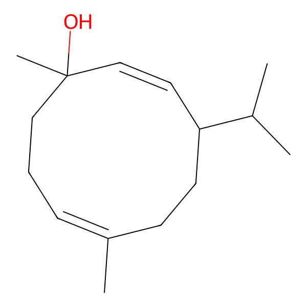 2D Structure of (1R,2E,4R,7E)-1,7-dimethyl-4-propan-2-ylcyclodeca-2,7-dien-1-ol