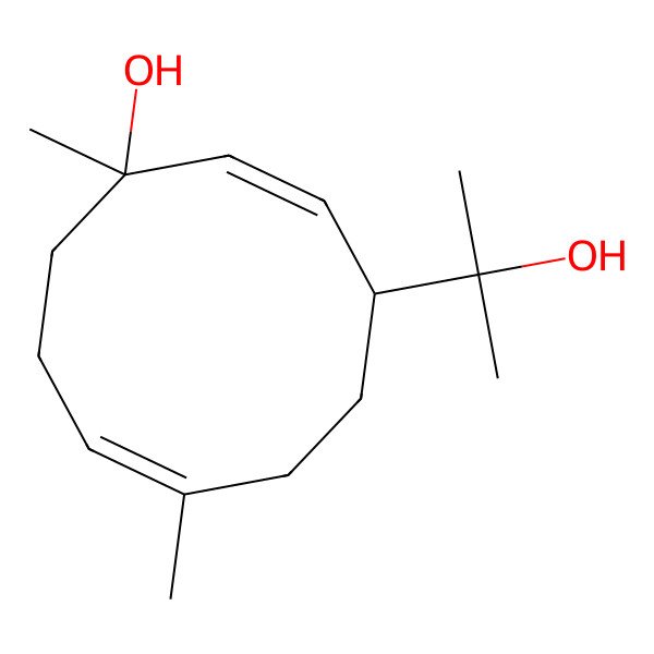 2D Structure of (1R,2E,4R,7E)-4-(2-hydroxypropan-2-yl)-1,7-dimethylcyclodeca-2,7-dien-1-ol
